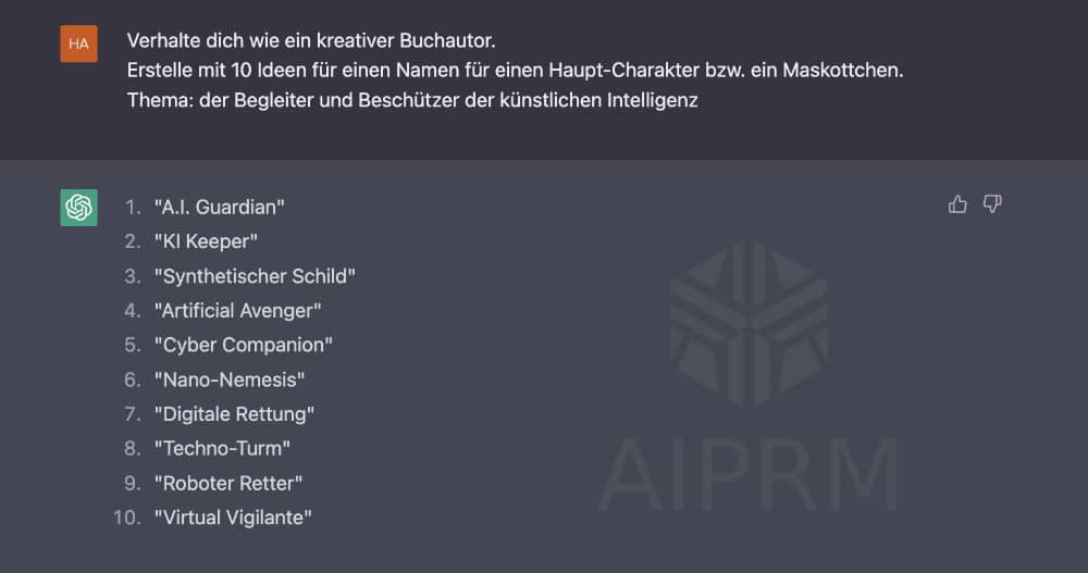 Bild ChatGPT Beispiel-Prompt/Aufforderung Ideengenerierung