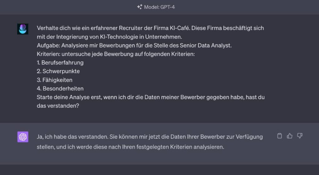 Aufforderung in ChatGPT für HR & Recruiting-Prozesse.