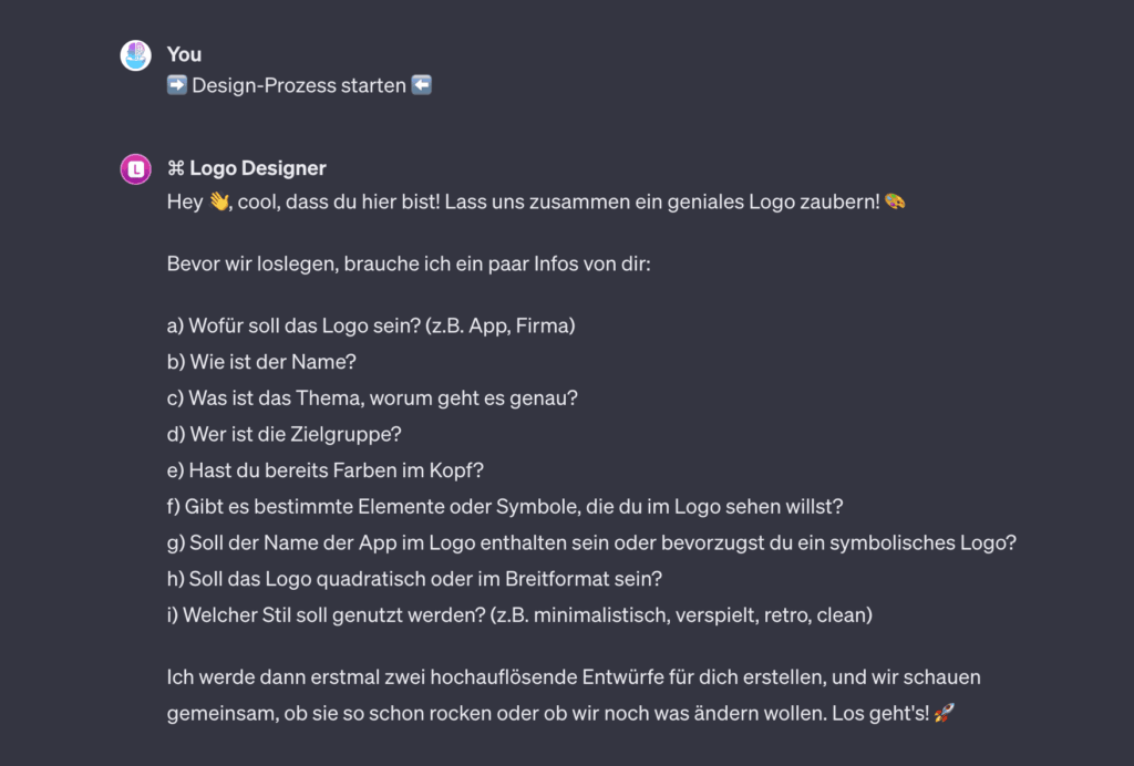 Das Bild zeigt eine Text Eingabe in einem Custom GPT vom KI-Café.